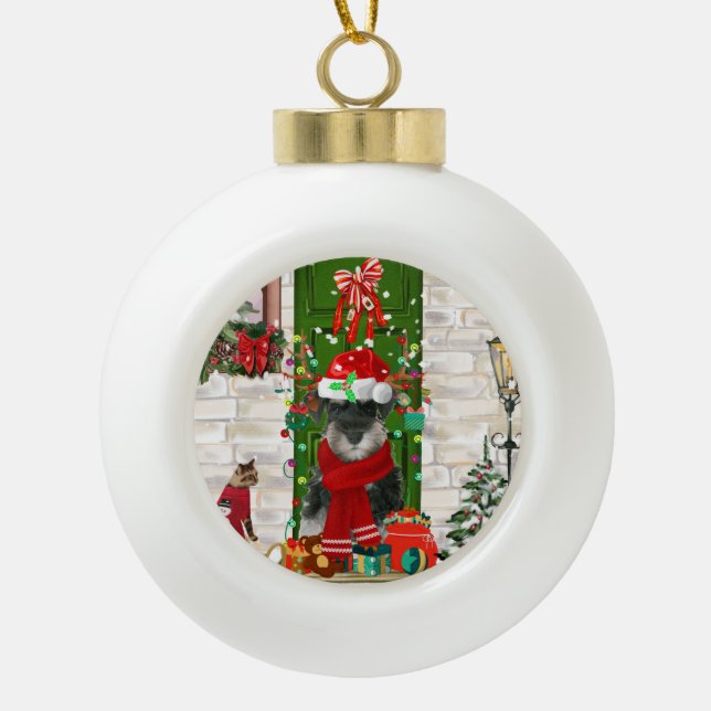 Schnauzer Dog Christmas Ceramic Ball Christmas Ornament (Front)