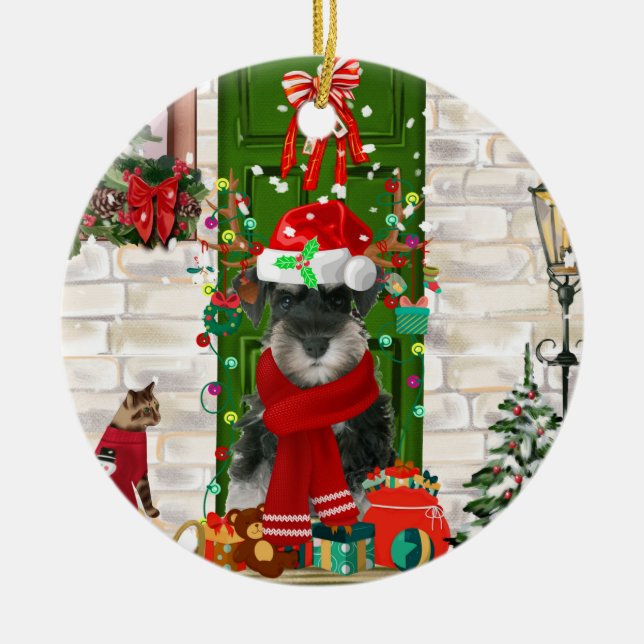 Schnauzer Dog Christmas  Ceramic Tree Decoration (Front)