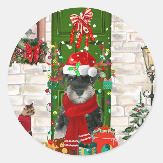 Schnauzer Dog Christmas  Classic Round Sticker (Front)
