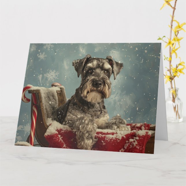 Schnauzer Dog Christmas Festive Card (Yellow Flower)