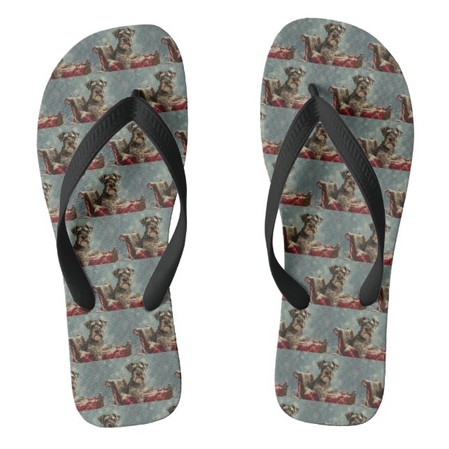 Schnauzer Dog Christmas Festive Flip Flops (Footbed)
