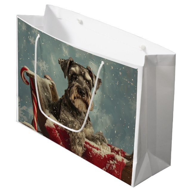 Schnauzer Dog Christmas Festive Large Gift Bag (Front Angled)