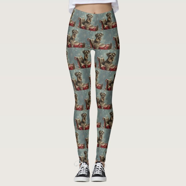 Schnauzer Dog Christmas Festive Leggings (Front)