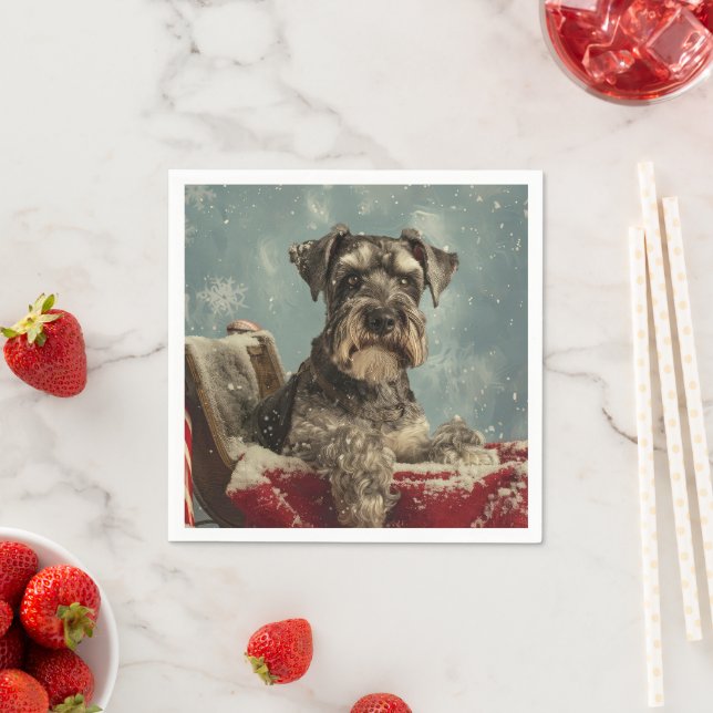 Schnauzer Dog Christmas Festive Napkin (Insitu)