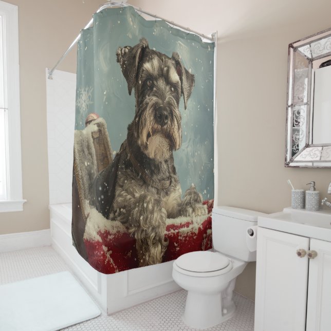 Schnauzer Dog Christmas Festive Shower Curtain (In Situ)