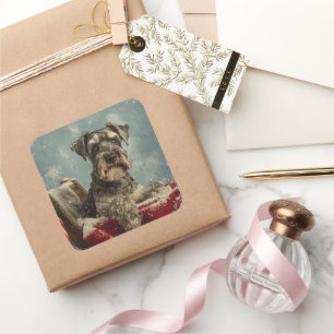 Schnauzer Dog Christmas Festive Square Sticker