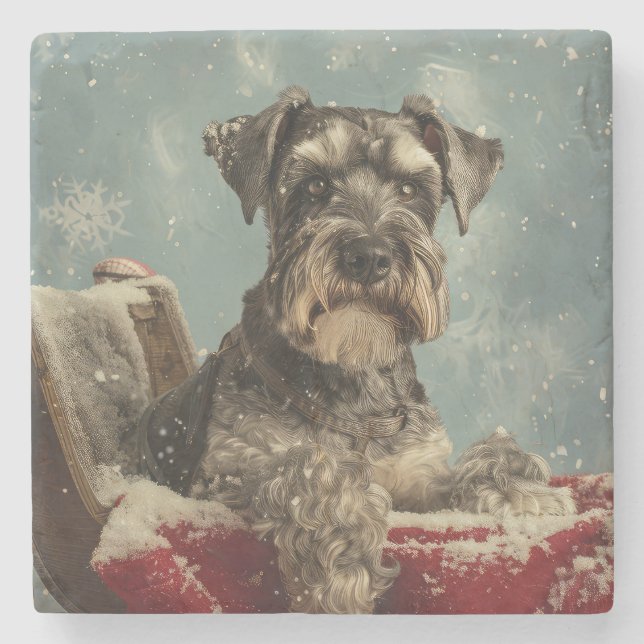 Schnauzer Dog Christmas Festive Stone Coaster (Front)