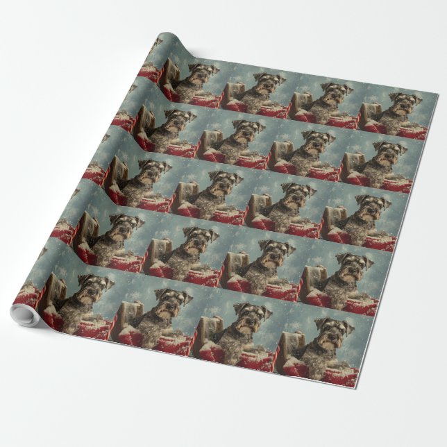 Schnauzer Dog Christmas Festive Wrapping Paper (Unrolled)
