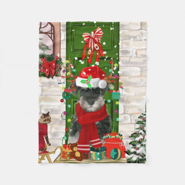 Schnauzer Dog Christmas  Fleece Blanket (Front)