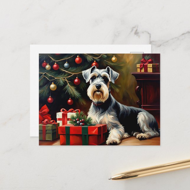 Schnauzer Dog Christmas Postcard (Front/Back In Situ)