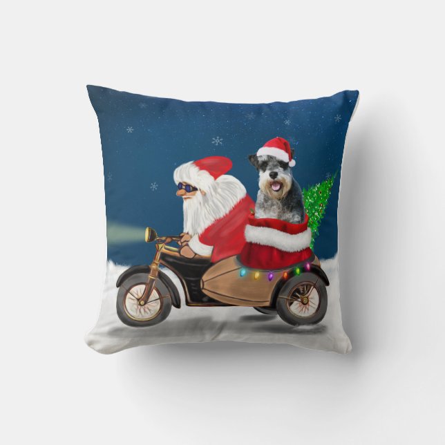 Schnauzer Dog Christmas Santa Claus Cushion (Front)
