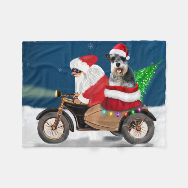 Schnauzer Dog Christmas Santa Claus   Fleece Blanket (Front (Horizontal))