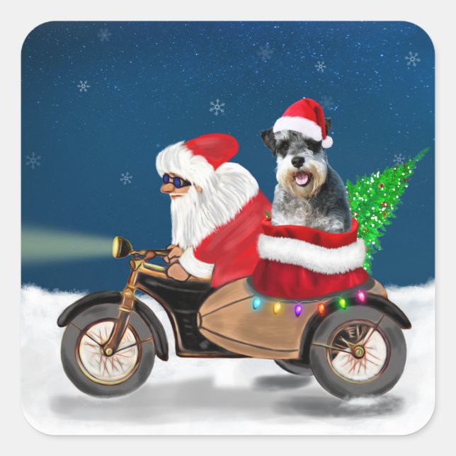Schnauzer Dog Christmas Santa Claus  Square Sticker (Front)