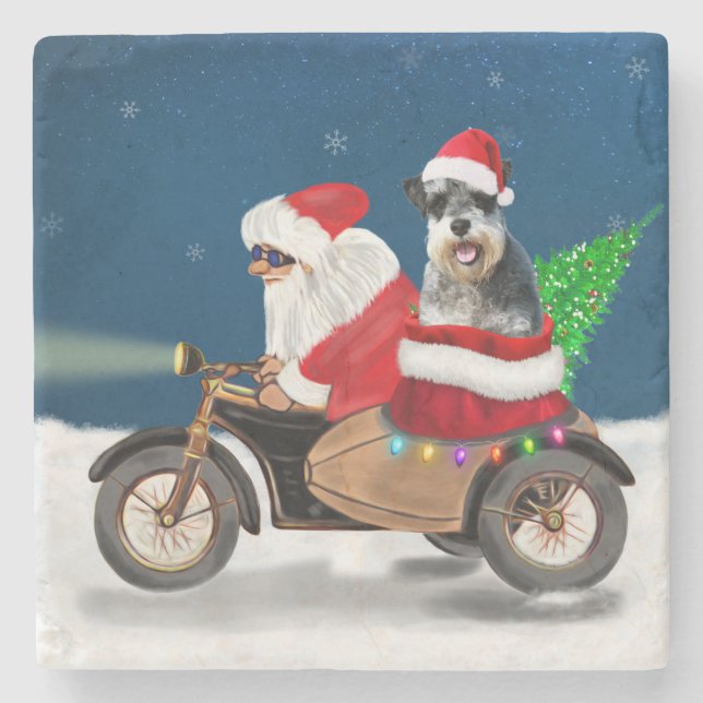 Schnauzer Dog Christmas Santa Claus  Stone Coaster (Front)