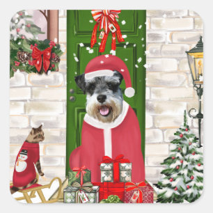Schnauzer Dog Christmas  Square Sticker