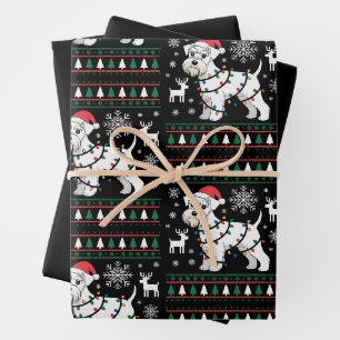 Schnauzer Dog Christmas Ugly Sweater Santa Hat Wrapping Paper Sheet