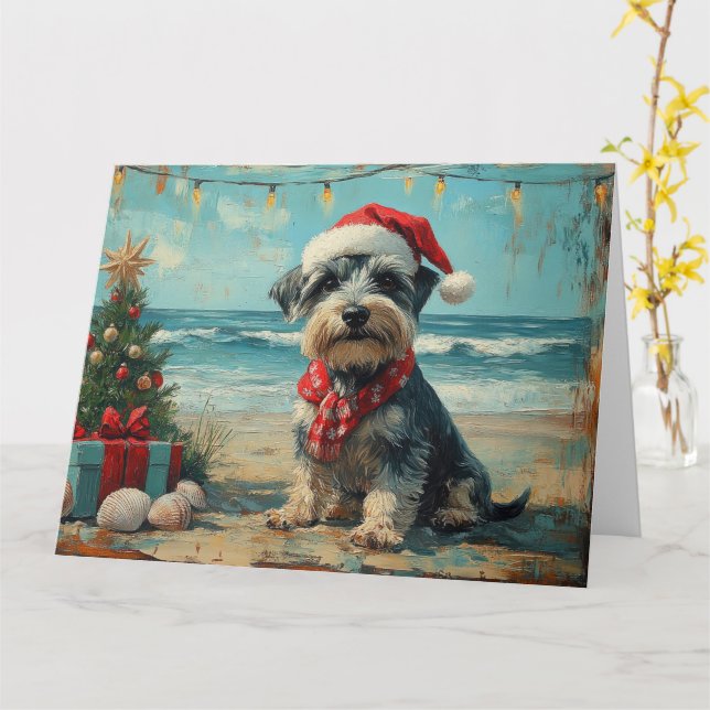 Schnauzer Dog Christmas Vintage Beach Card (Yellow Flower)