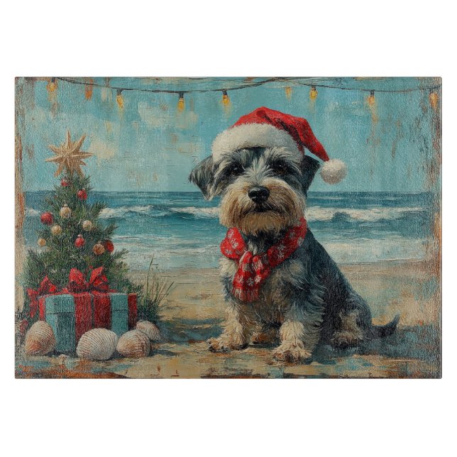 Schnauzer Dog Christmas Vintage Beach Cutting Board (Front)