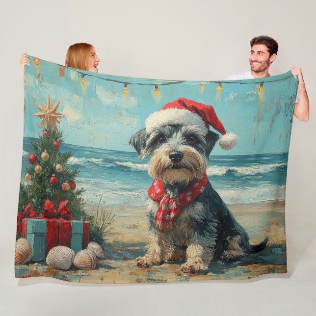 Schnauzer Dog Christmas Vintage Beach Fleece Blanket (In Situ)