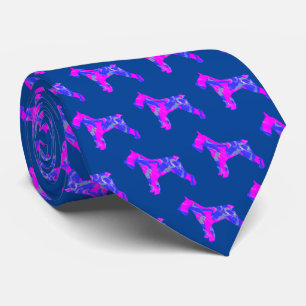 Schnauzer Dog Cute Pink Silhouette Blue Neck Tie