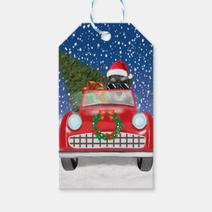 Schnauzer Dog Driving Car In Snow Christmas Gift Tags