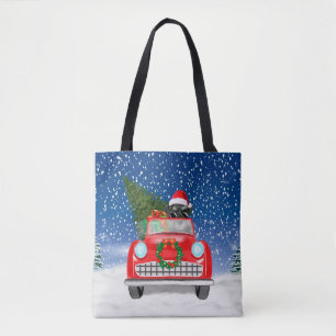 Schnauzer Dog Driving Car In Snow Christmas Tote Bag