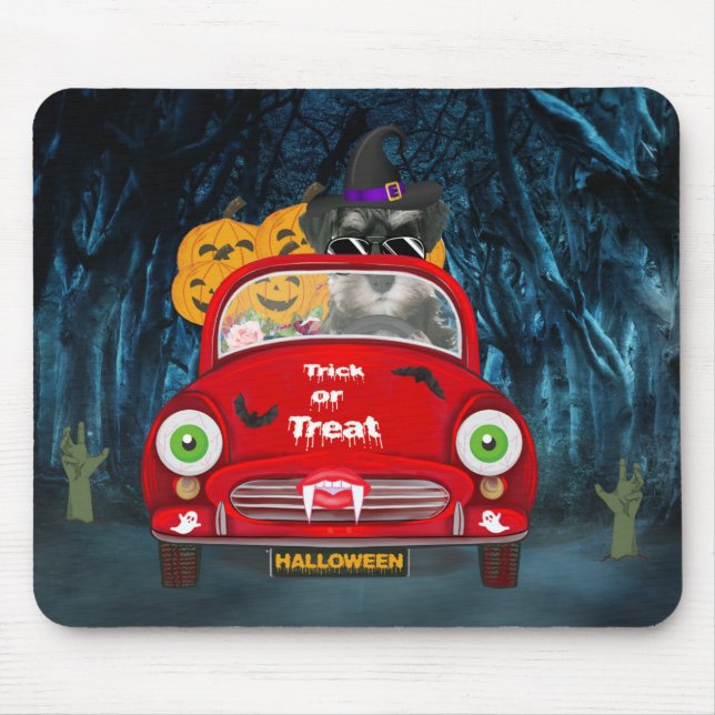 schnauzer Dog Driving Car Scary Halloween  Mouse Mat (Front)