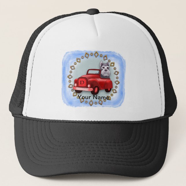 Schnauzer Dog Driving Car   Trucker Hat (Front)