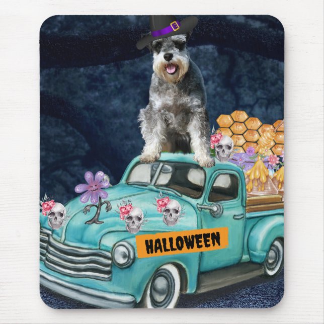 Schnauzer Dog Halloween Truck Scary Night  Mouse Mat (Front)