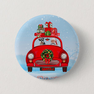 schnauzer Dog In Car With Santa Claus 6 Cm Round Badge