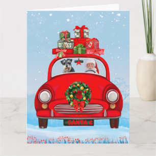 schnauzer Dog In Car With Santa Claus Card