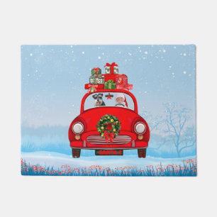 schnauzer Dog In Car With Santa Claus Doormat