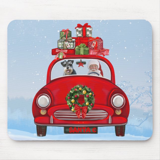 schnauzer Dog In Car With Santa Claus Mouse Mat (Front)