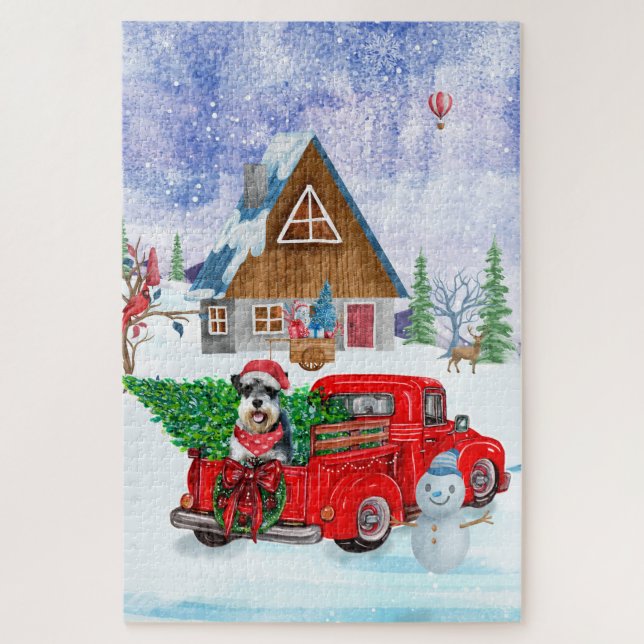 Schnauzer Dog In Christmas Delivery Truck Snow Jigsaw Puzzle (Vertical)