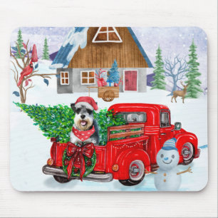 Schnauzer Dog In Christmas Delivery Truck Snow Mouse Mat