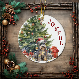 Schnauzer Dog in Christmas Lights Ceramic Tree Decoration
