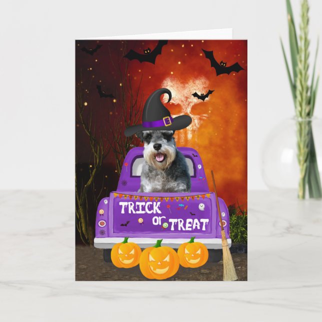 schnauzer Dog in Halloween Truck Card (Front)
