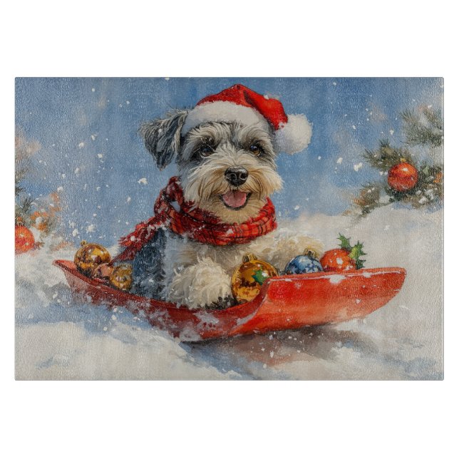 Schnauzer Dog in Sledge Let it Snow Christmas Cutting Board (Front)