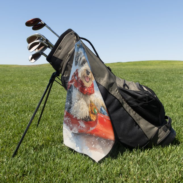 Schnauzer Dog in Sledge Let it Snow Christmas Golf Towel (Green)