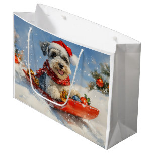 Schnauzer Dog in Sledge Let it Snow Christmas Large Gift Bag