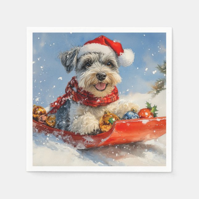 Schnauzer Dog in Sledge Let it Snow Christmas Napkin (Front)