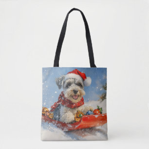 Schnauzer Dog in Sledge Let it Snow Christmas Tote Bag