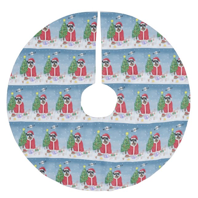 Schnauzer Dog in Snow Christmas  Brushed Polyester Tree Skirt (Front)