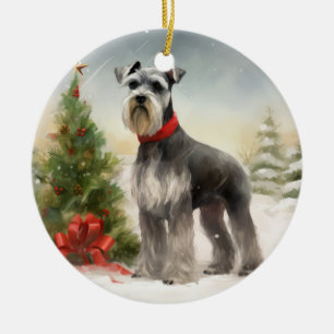 Schnauzer Dog in Snow Christmas Ceramic Tree Decoration