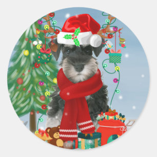 Schnauzer Dog in Snow Christmas Classic Round Sticker