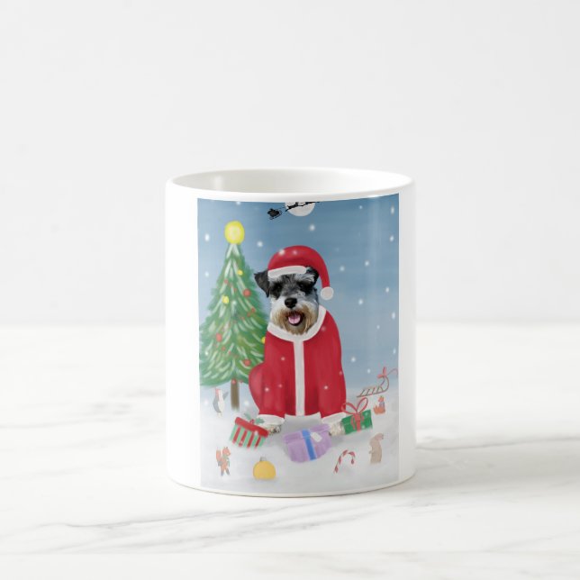 Schnauzer Dog in Snow Christmas  Coffee Mug (Center)