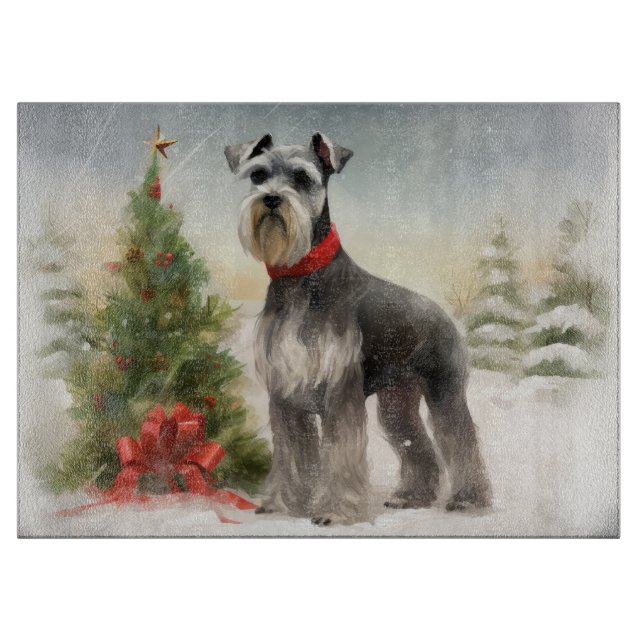 Schnauzer Dog in Snow Christmas Cutting Board (Front)