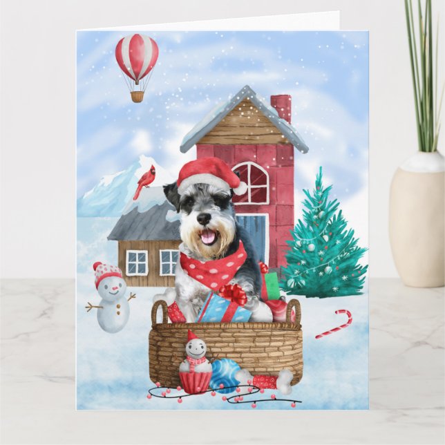Schnauzer Dog In snow Christmas Dog House Card (Front)