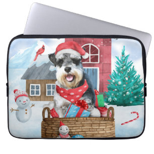 Schnauzer Dog In snow Christmas Dog House Laptop Sleeve