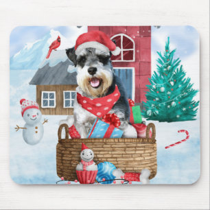Schnauzer Dog In snow Christmas Dog House Mouse Mat